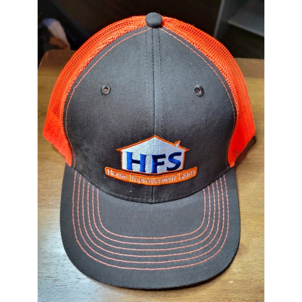 Hit Wear HFS Logo Trucker Hat One Size Dark Gray & Orange Colorblock Mesh Back